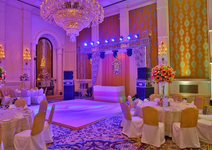 DJ decor with chandelier set by GTC Events